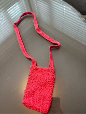 Handmade Coral Crochet Mini Crossbody Bag/cell phone